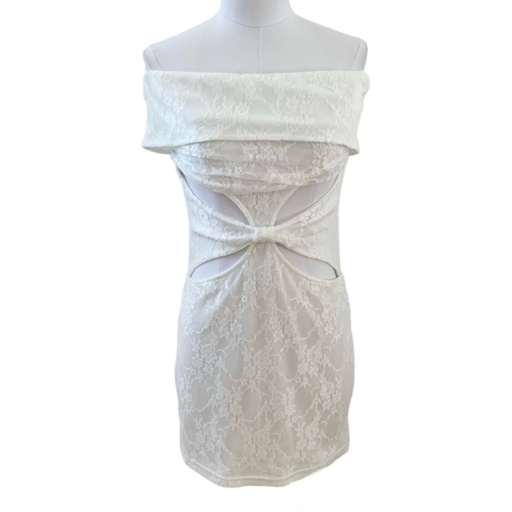 ASOS Lioness Cut Out Lace Mini Dress White Size 8 NWT
